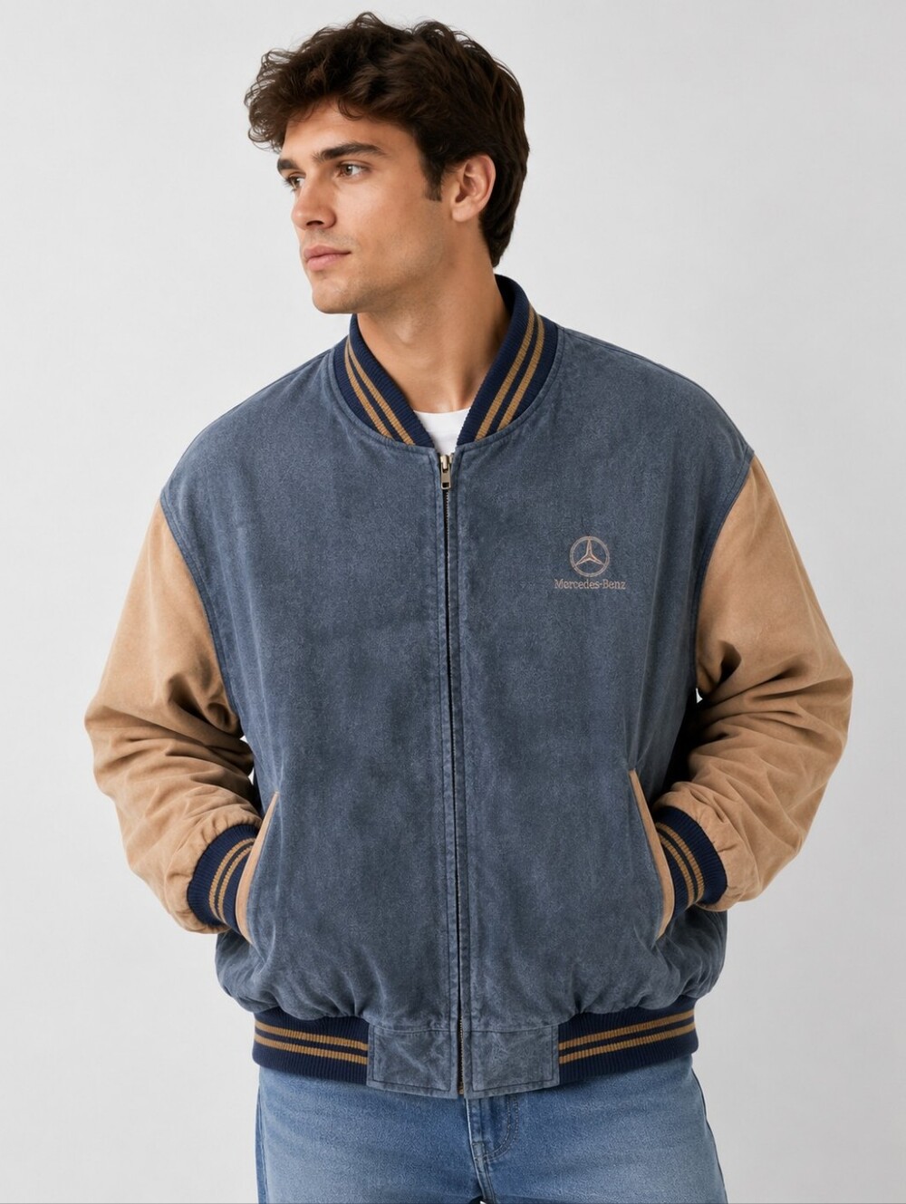 Port Authority Black Jacket with Blue and Red Logo Accents. Genuine Leather